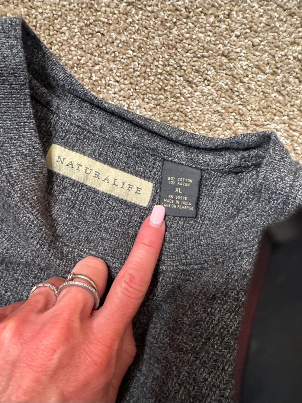 Naturalife Crewneck Sweater - Gray breathable knit textured SZ XL